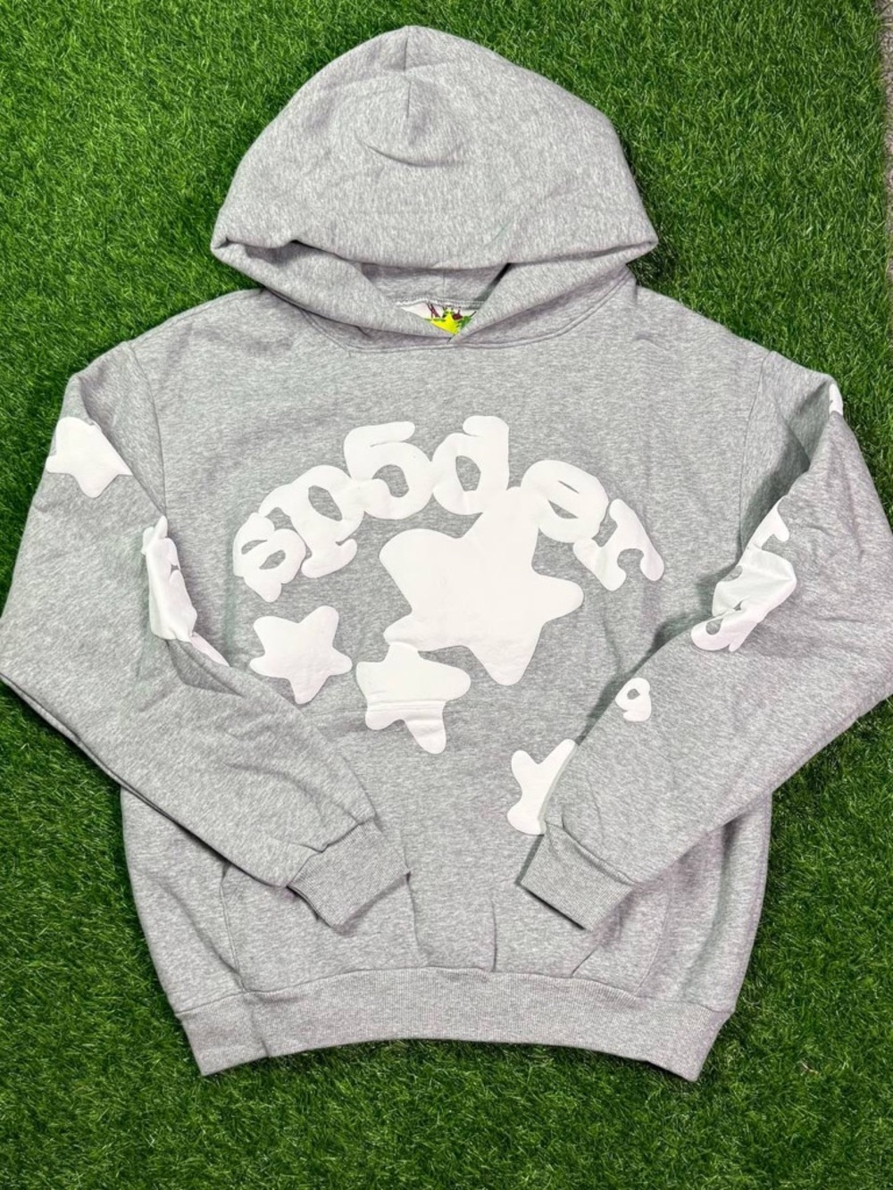 Sp5der Hoodie Heather Gray Star Graphic Hoodie Sweater